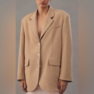 NWT Anthropologie Maeve Classic Oversized Blazer Jacket Tan Size M-L Petite